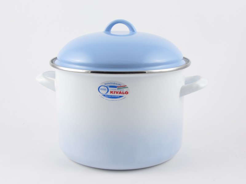 Bonyhádi zománcozott fazék fedővel 5,5 liter 22 cm - Alice kék árnyalt