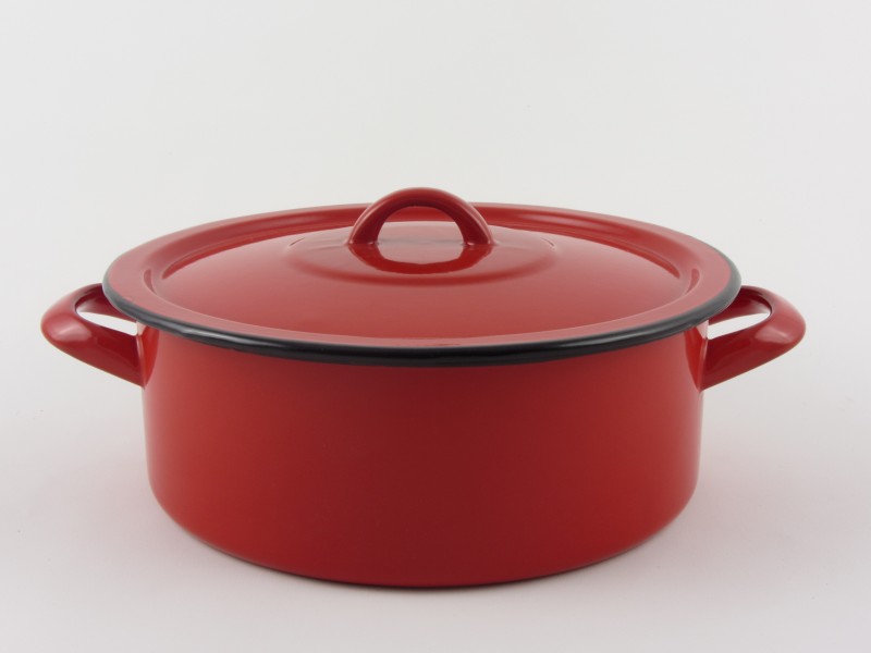 Bonyhádi zománcozott lábas fedővel 18 cm 1,5 liter - hagyományos piros