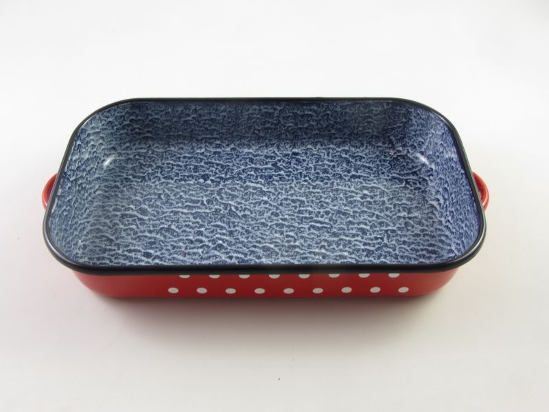 Bonyhádi zománcozott pöttyös tésztasütő tepsi 38x22 cm