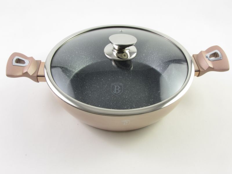 Márvány bevonatos indukciós alacsony lábas fedővel 3,8 liter 28 cm - Berlinger Haus Rose Gold