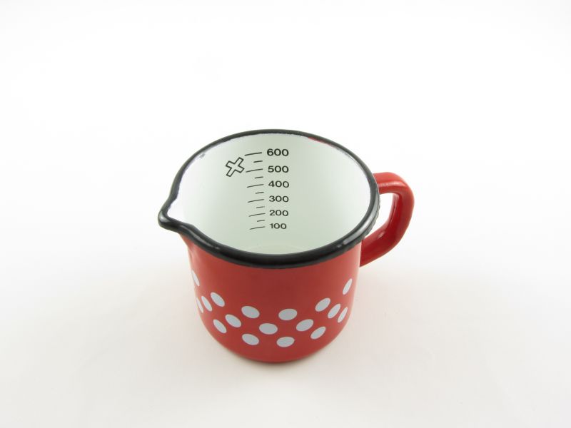 Zománcozott pöttyös tejforraló kiöntővel 0,6 liter 10 cm