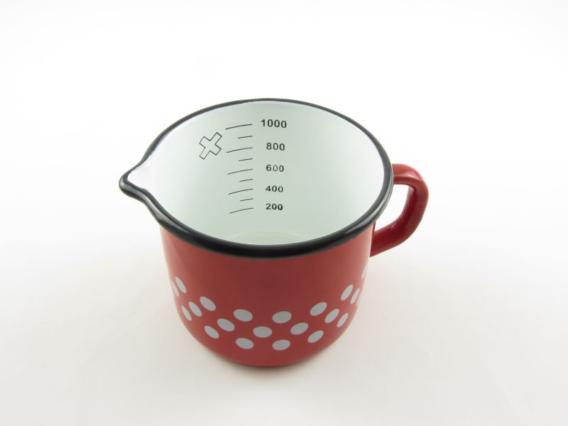 Zománcozott pöttyös tejforraló kiöntővel 1 liter 12 cm